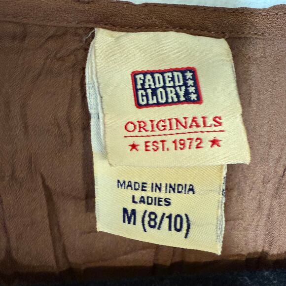 Faded Glory M Brown 3/4 Top Boho Whimsygoth Summer Cottage Fairy Sequin Plisse - Picture 5 of 10